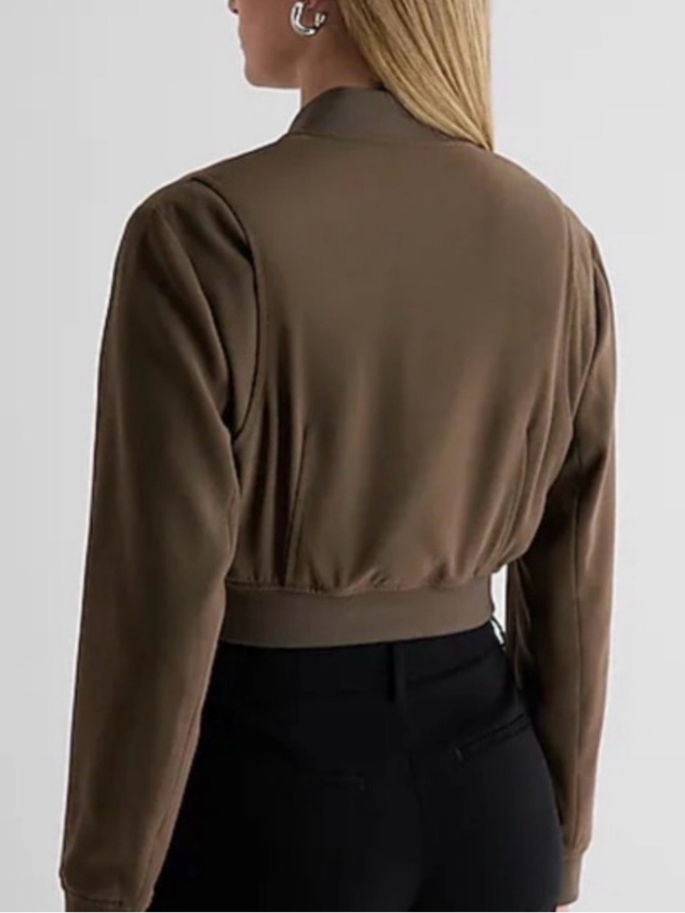 Express Cropped Bomber Jacket in Olive (S) - Picture 3 of 8